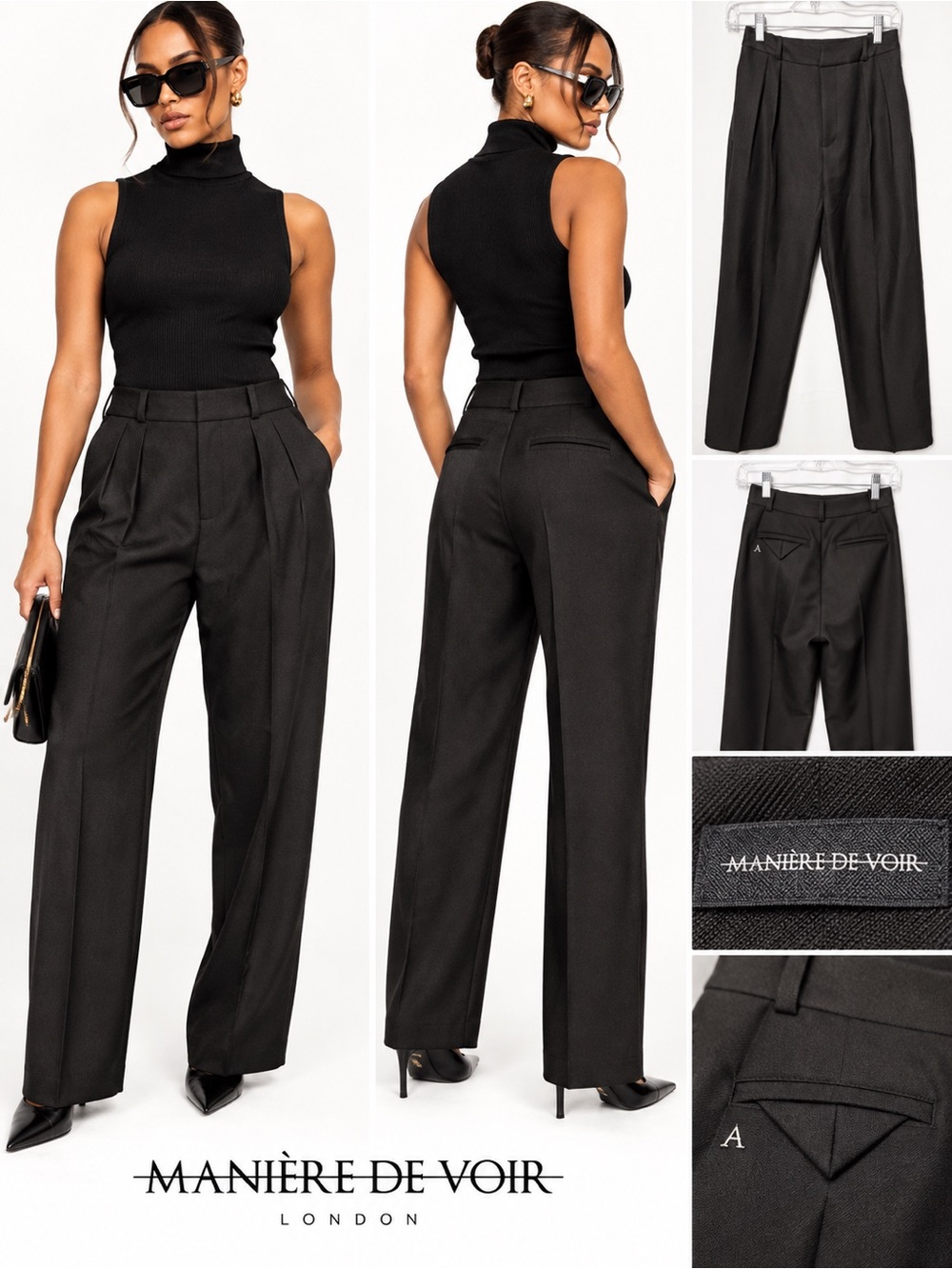 Manière De Voir Black Tailored Pleated Trousers High Waist Straight Leg Size 0